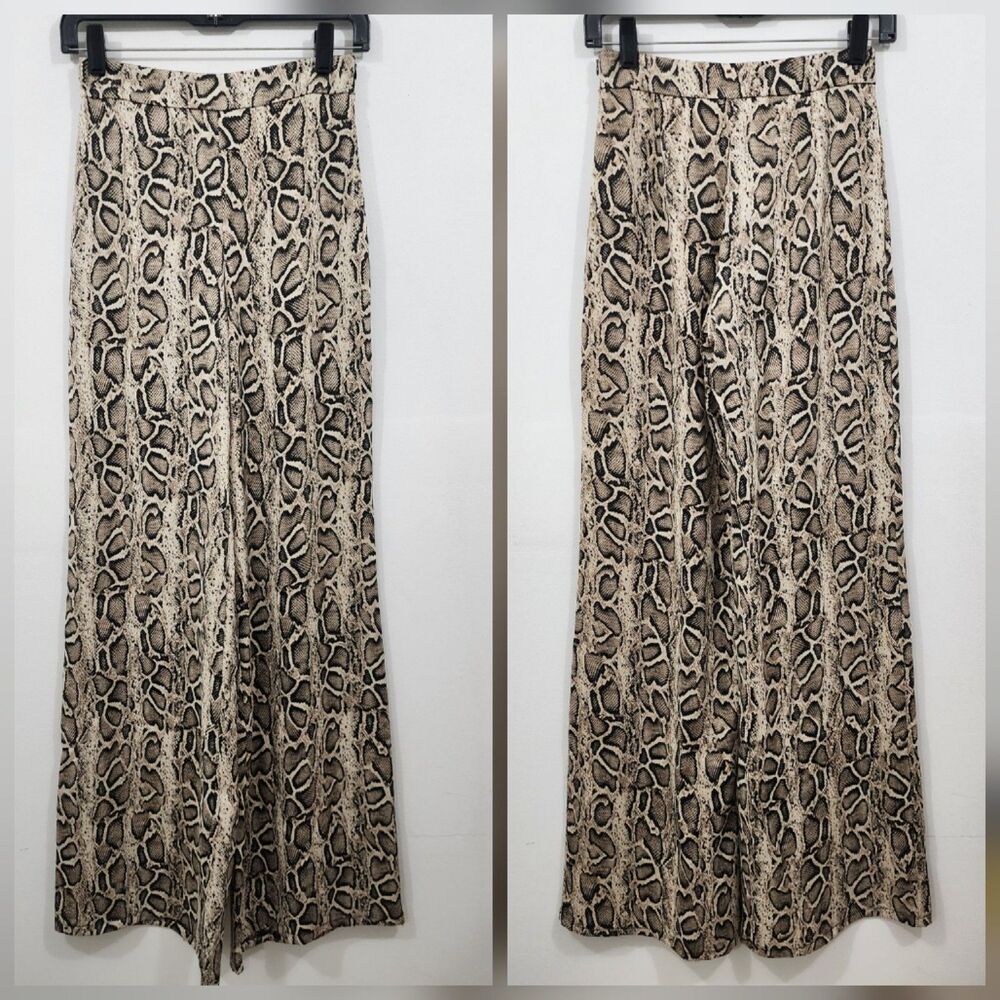 NEW Venti6 Snake Print Satin Wide-Leg Pant High-waisted Lightweight Women Size S